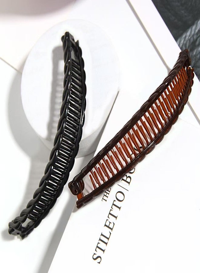 aoukoslt 2Pcs Black and Brown Large Banana Clips Fish Clips Long Hair Clips Comb Grip Hair Accessories - Image 4